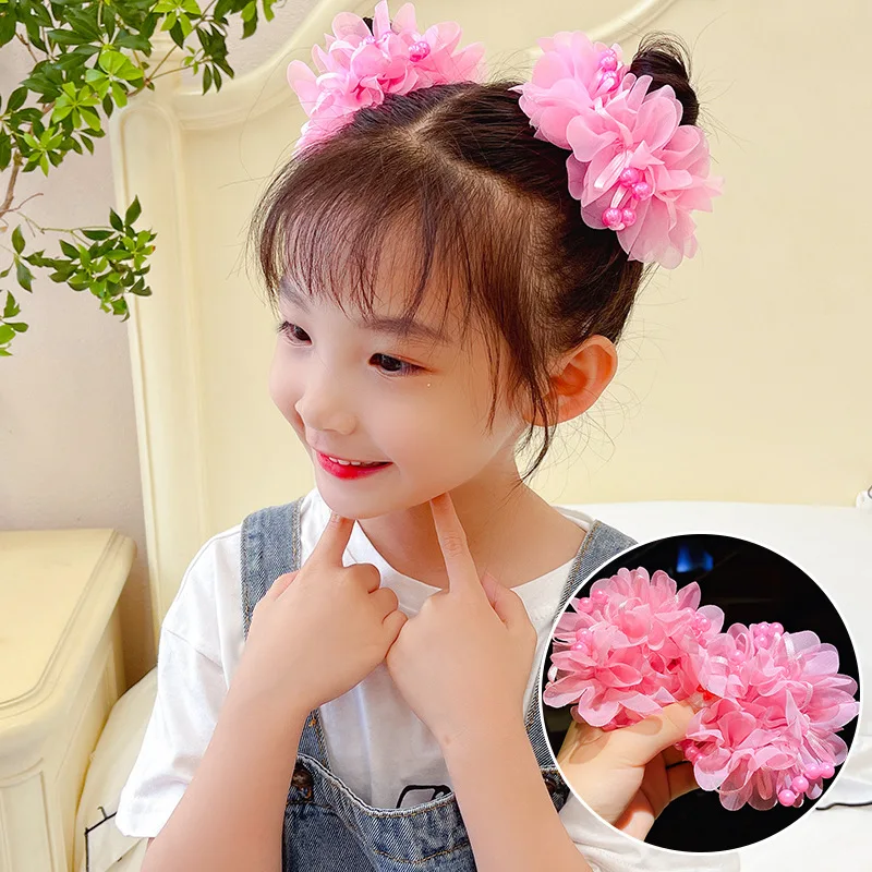 2 Stück rosa bezaubernde Haarbänder – ideal für kleine Mädchen. Princess Ball Haarringe, Blumenkopfseile mit elastischen Bändern – Detail 2