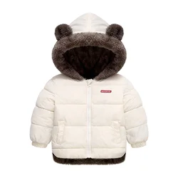 Kids Thicken Outerwear Winter Boys Girls Plus Velvet Warm Cotton Clothing Jackets Cold Hooded Solid Coat Snowsuit 2-6 Years