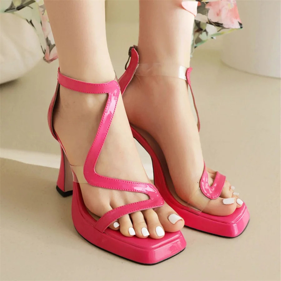 

Women Sandals 2023 Summer Platform Zipper Super High Fashion Sexy Square Head Party Female Shoes Plus Size 46 Dropshopping