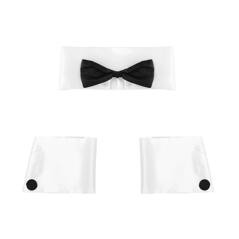 Gay Men Sexy Costume Accessories Bow Tie Collar and Cuff Set Male Dancer Sexy Stripper Cosplay Butler Waiter Lingerie Clubwear men costume accessories