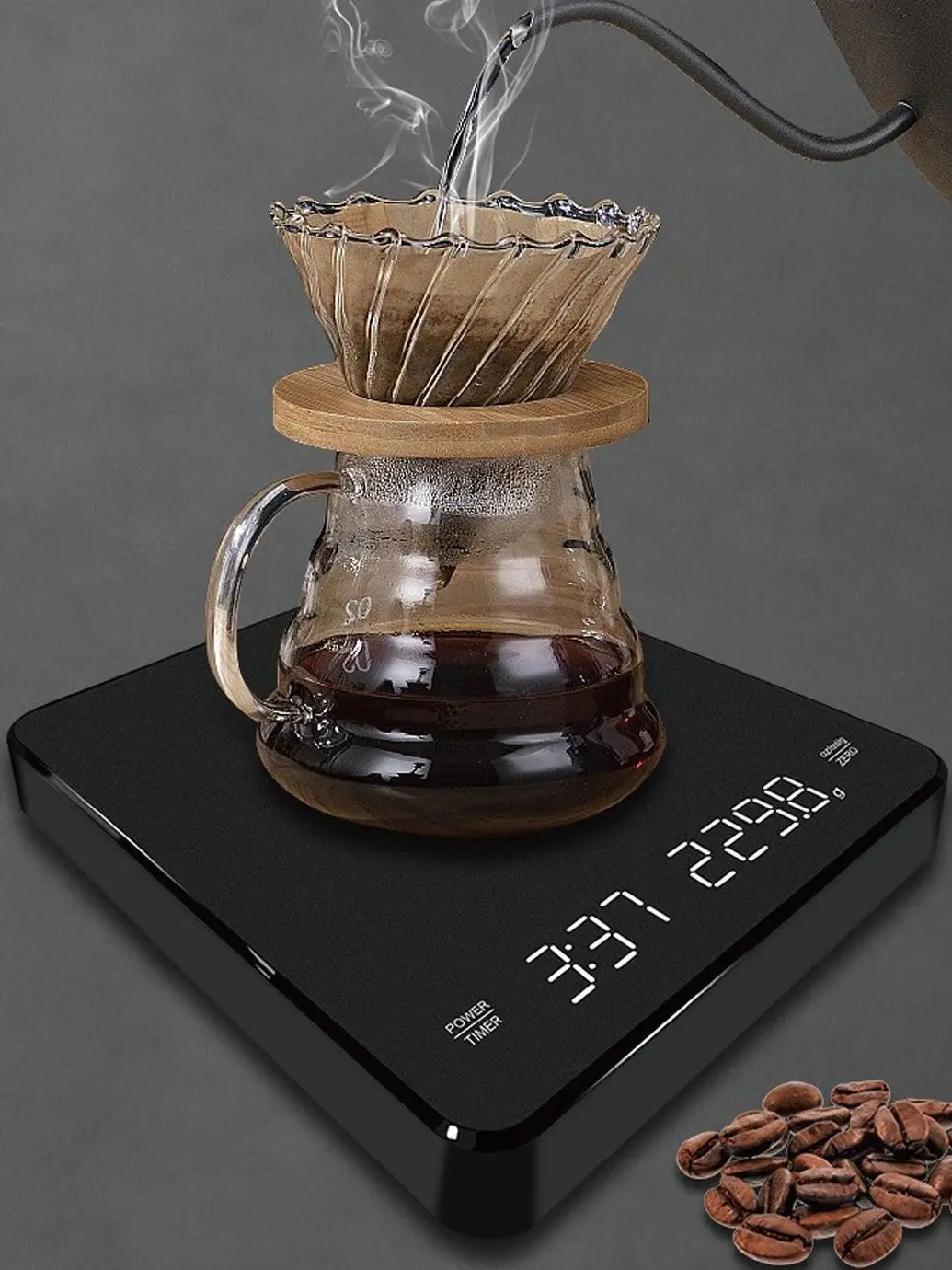 Enhanced Digital Kitchen and Coffee Scale with Timer & LED Backlight, High Precision