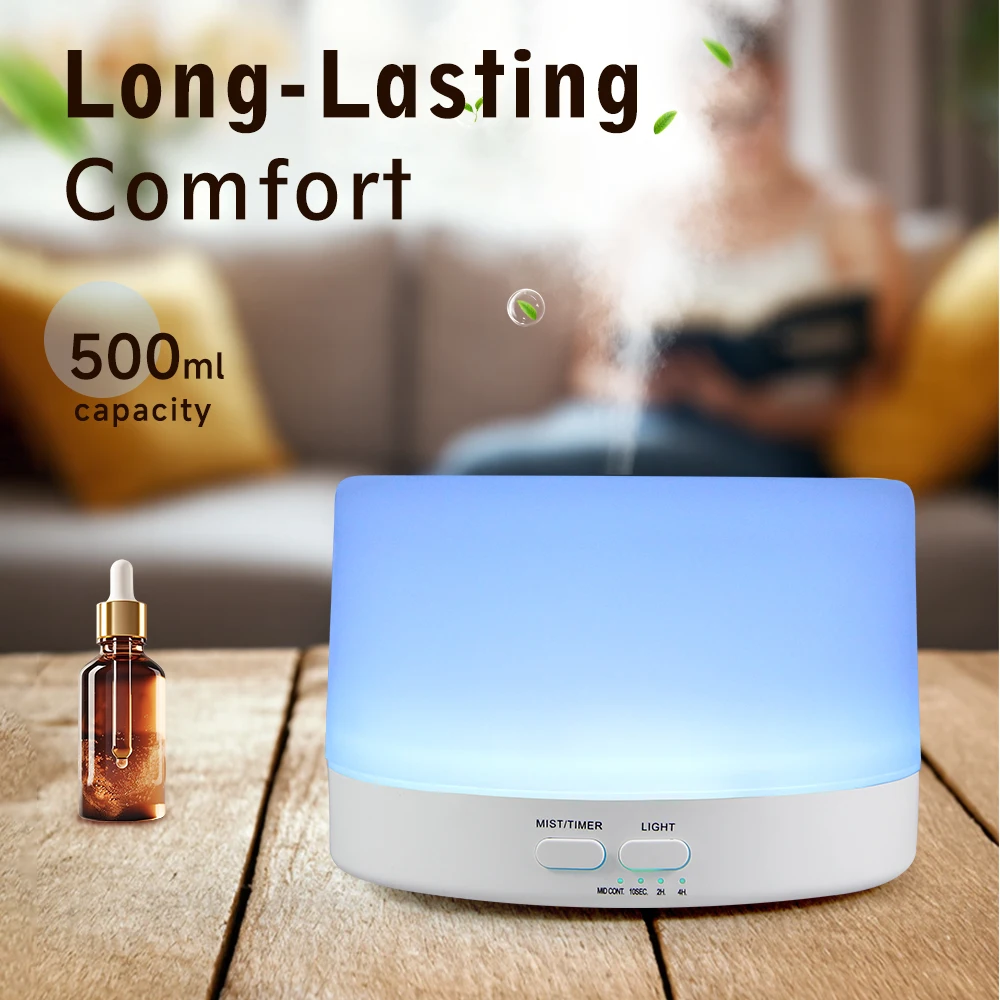 500ml Essential Oil Diffuser Quiet Aroma Mist Diffusers Scent Diffuser Wood Grain Remote Control Ultrasonic Air Humidifier 3