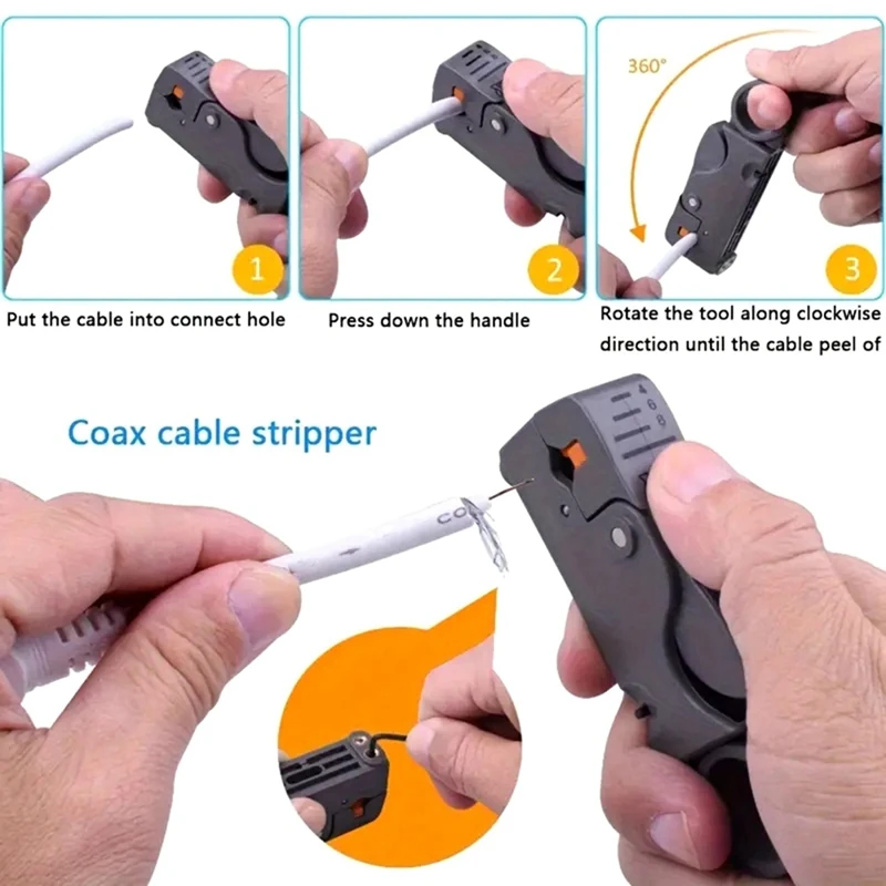 7Pc Coax Cable Crimper Coaxial Compression Tool Kit Wire Stripper With F RG6 RG59 Connectors Stripper Crimping Pliers 3