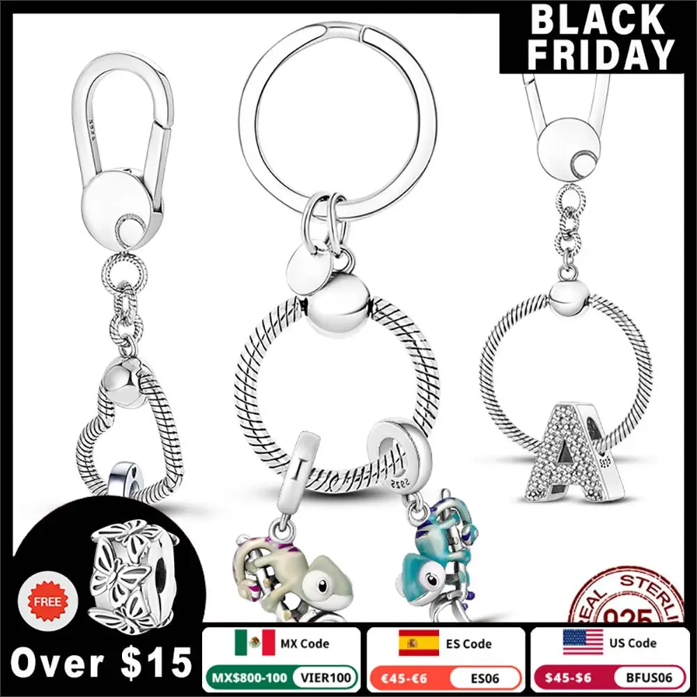 Authentic925SterlingSilverMomentsBagCharmHolderKeyRingSetFit