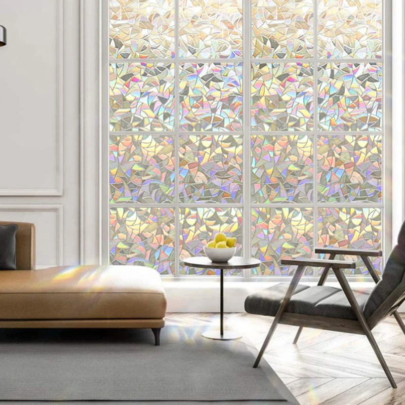 3D Vinyl Self Adhesive Film Rainbow Effect Window Stained Glass Static Cling Stickers Heat Control Anti UV