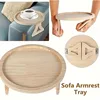 1pcs Foldable Sofa Armrest Tray Portable Wooden Round Snack Plate with Non-Slip Design Collapsible Couch Cup Holder 5