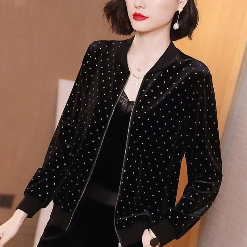 Office Lady Simplicity Jackets Elegant Zipper Printing Korean Fashion Loose Long Sleeve Vintage Temperament Women's Clothing fashion high waist loose temperament summer simplicity printing dot pattern skirts wide leg women s clothing office lady casual