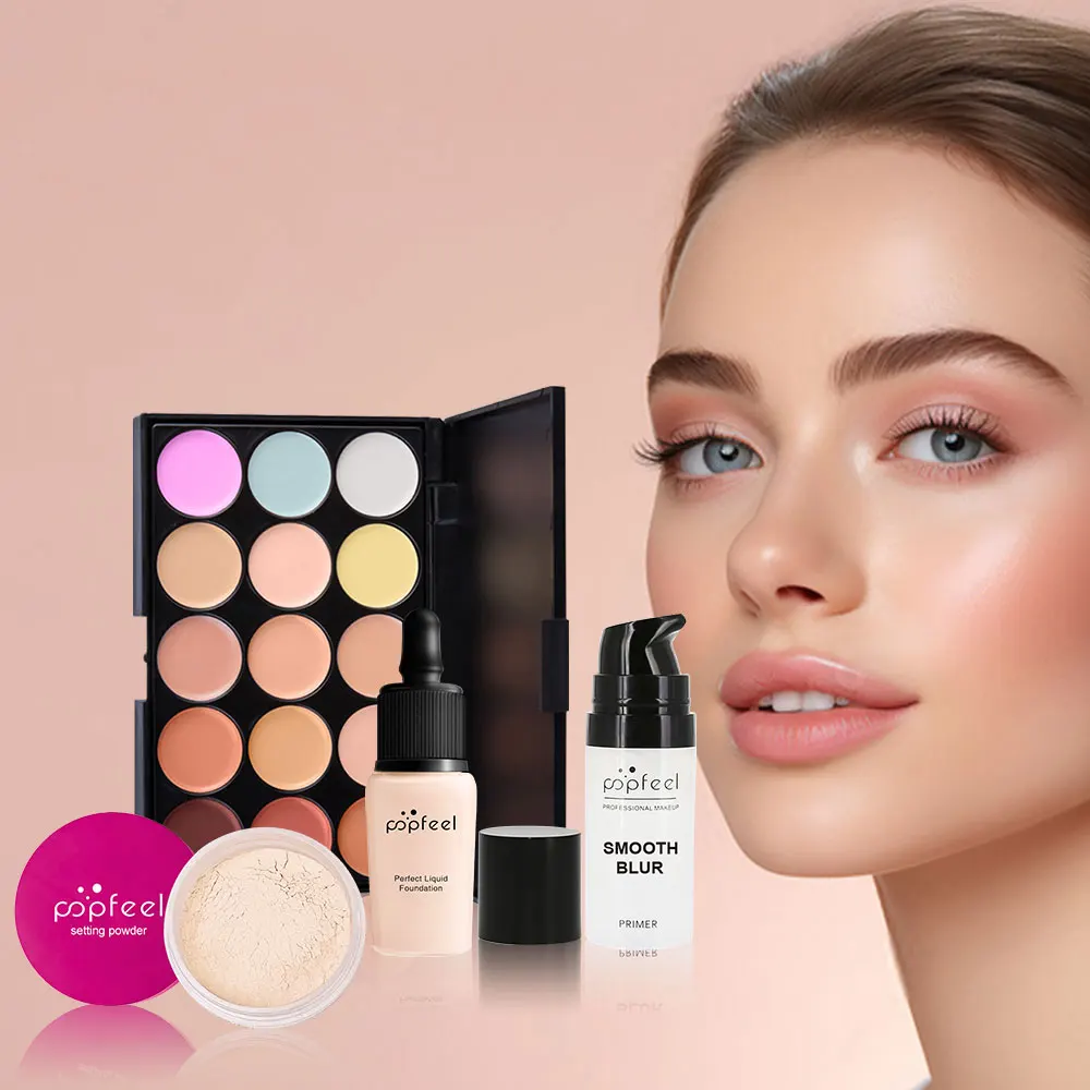 POPFEEL All-in-One Makeup Gift Set-Professional Makeup Brush Set, Eyeshadow Palette & Lip Gloss Kit, Holiday Gift Box for Begi