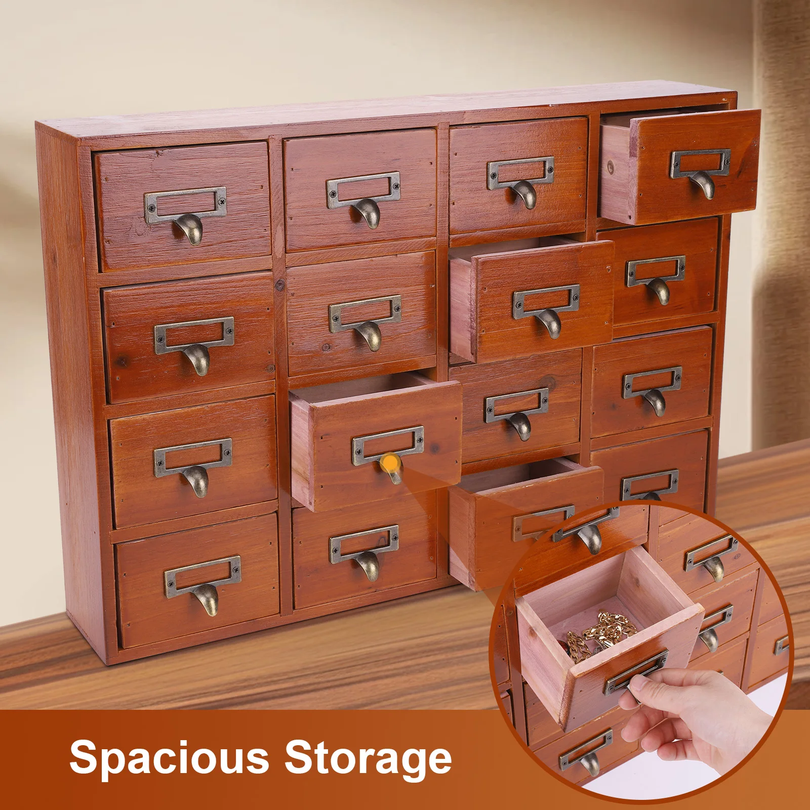 Card Catalog Cabinet with 16 Drawers Traditional Apothecary Cabinet Multifunction Rustic Wood Desk Drawer for Countertop 2