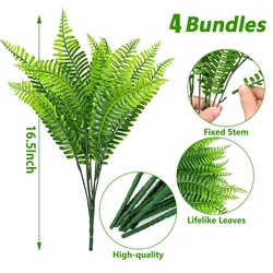 Enhanced Product Title: Lush Artificial Boston Fern Greenery - UV Resistant Faux Shrubs for Indoor and Outdoor Decor (0032B - 4PCS)