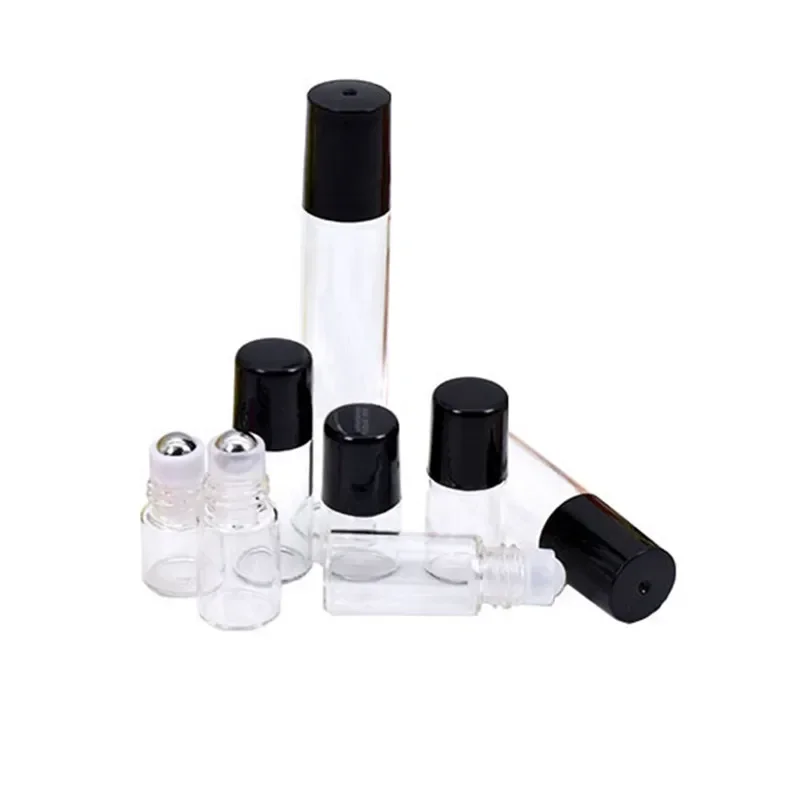 Perfume Bottle 20/50pcs 1ml 2ml 3ml 5ml 10ml Transparent Glass Roller Bottles Clear Essential Oil Vials with Stainless Steel Roll On