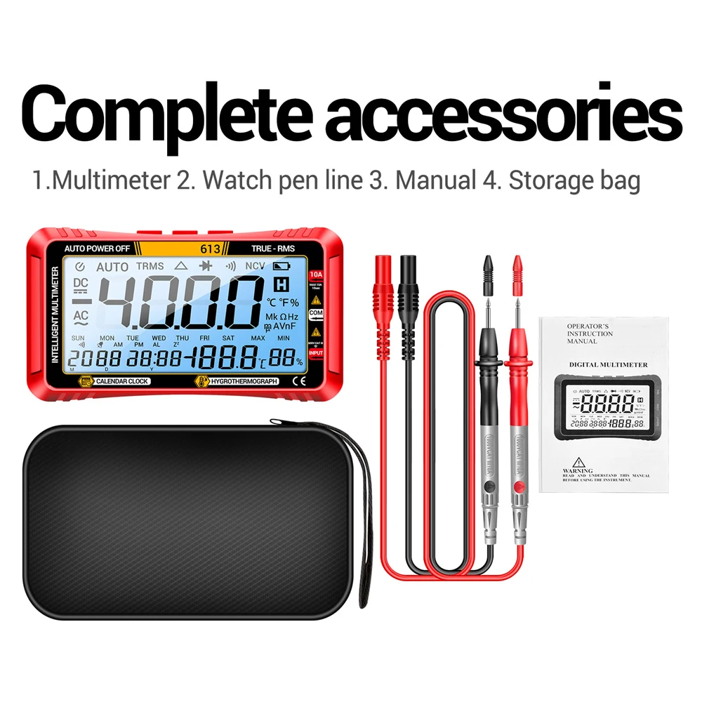 612 Smart Digital Multimeters AC/DC Current Voltage Capacitance Professional Measurement Multimetro Test Tools Ammeter Voltmeter