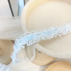 Pink and White Floral Bow Ribbon - 1.8cm Wide Lace Trim for Crafts, Gift Wrapping, and Decoration (1 Yard) (Blue)