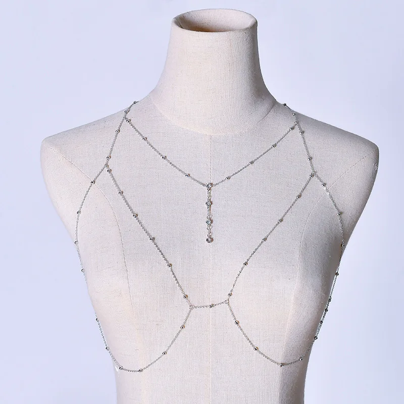 

New Sexy Exaggerated Beach Casual Body Clothing Chain Flash Pendant Tassel Chest Chain BD7014