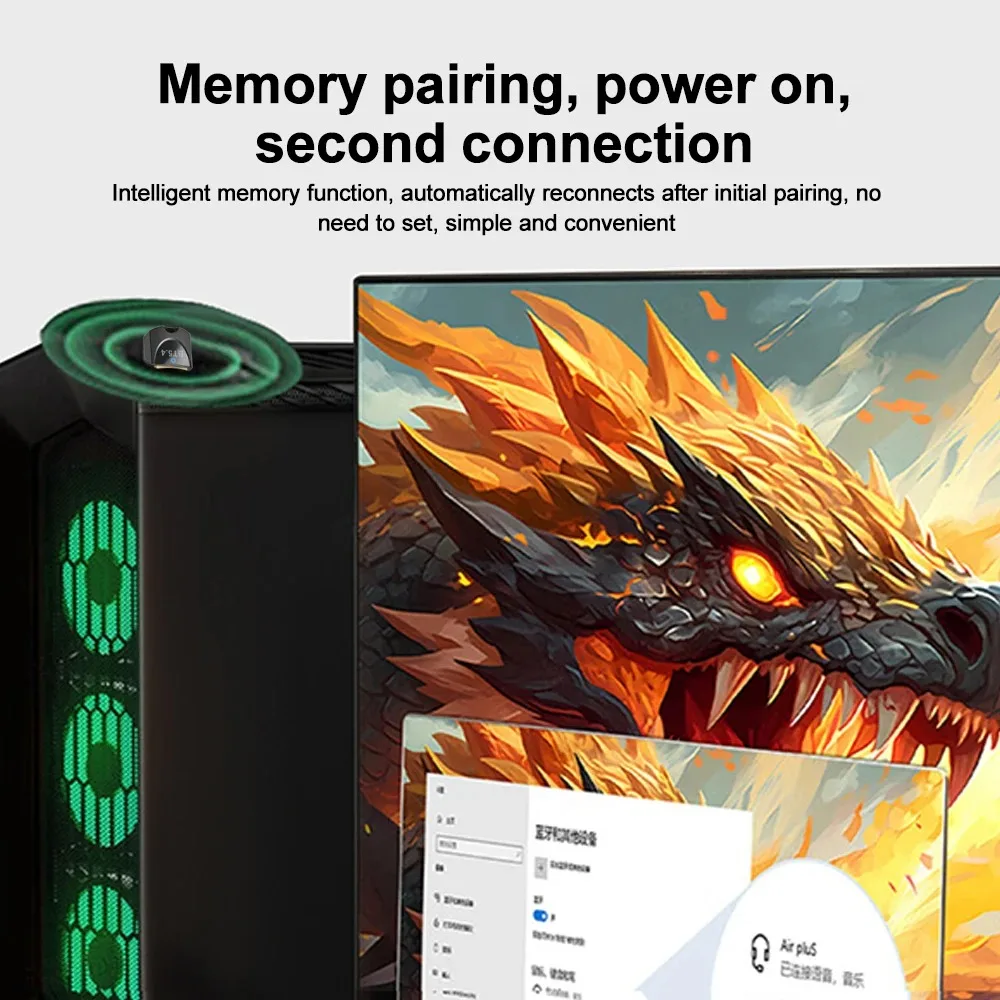 KEBIDU USB 무선 블루투스 어댑터 블루투스 5.4 어댑터 USB 송신기용 무선 마우스 키보드 음악 오디오 수신기 , USB Wireless Bluetooth Adapter Bluetooth 5.4 Ad