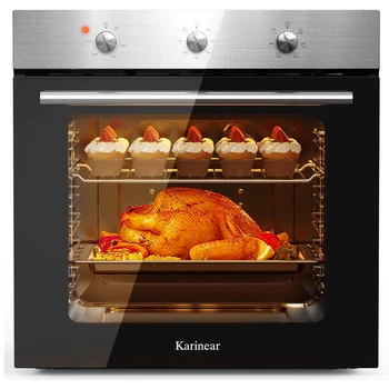 Forno elettrico Karinear 60 litri con manopola di controllo incorporata 6 funzioni 2200 W Plug and Play Forno largo 60 cm con timer da 120 minuti, accessori 1