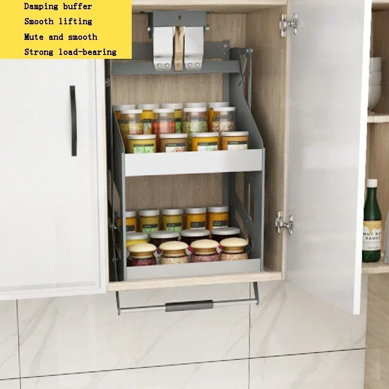 Kitchen Cabinet Pull-down Lifting Basket Storage Spice Rack Wall Cabinet Vertical Lifting Drawer Basket 45/55/* 28 * 52CM