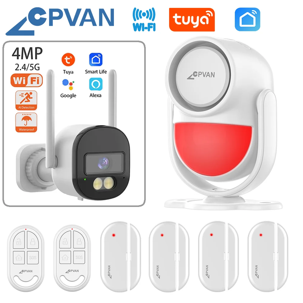 Cpvan Tuya Smart Motion Sensor Alarm Wireless Wifi Home Antifurto Kit Di Allarme Di Protezione Con Sensore Di Porta/Telecamera Di Sicurezza
