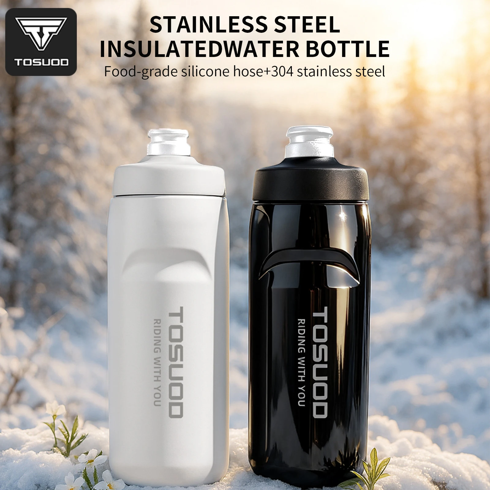 TOSUOD 550ML Insulated Cycling Water Bottle 304 Stainless Steel