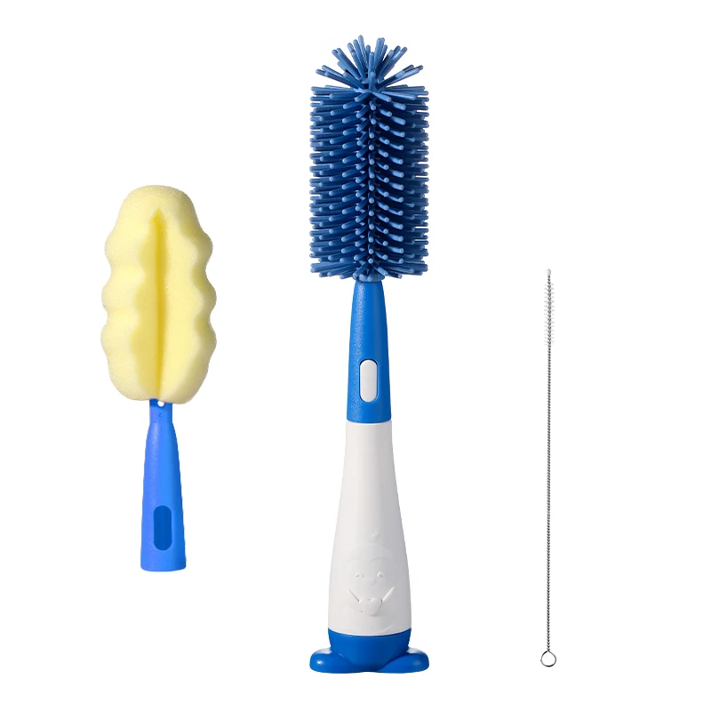 Bottle Brush 3 in 1 Penguin Silicone Baby Bottle Brush Set Stand Hidden Type Nipple & Straw Brush for Bottles Cups Vacuum Flask