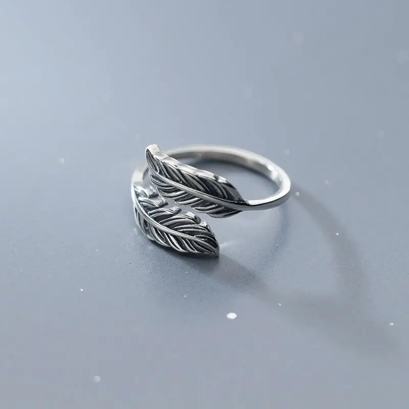 

925 Sterling Silver Feather ​Adjustable Rings For Women Engagement Wedding Luxury Jewelry Wholesale Items With Free Shipping