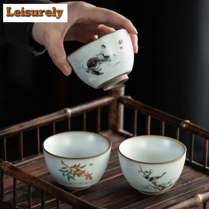 100ml Iron Tire Ru Kiln Porcelain Teacup Ancient Tea Bowl Sample Tea Cup Tea-tasting Personal Cup Chazhan Master Cups Teaset