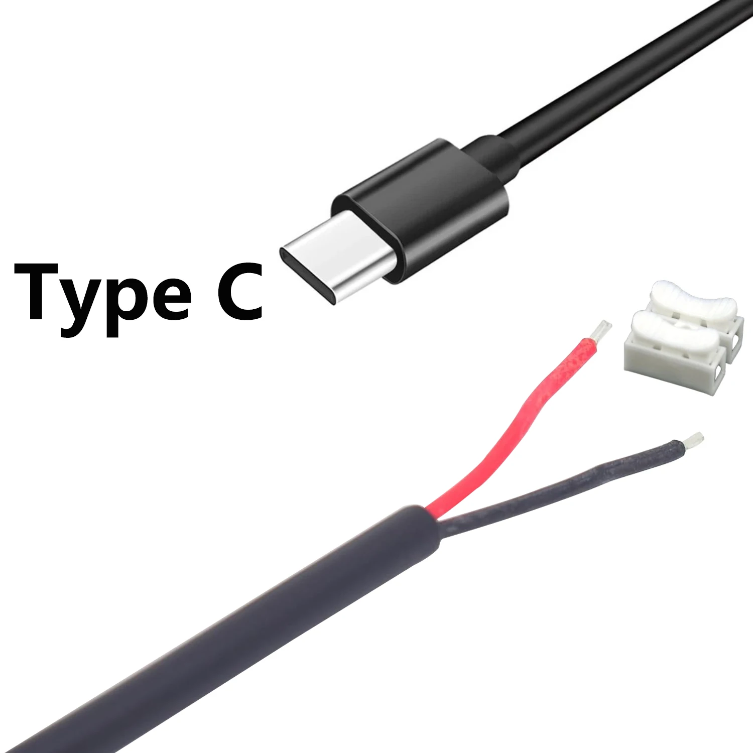 USB C 장비용 DIY 24AWG USB 타입 C 남성 피그테일 5V 3A 싱글 USB C - 2핀 베어 와이어 오픈 엔드 케이블 코드 0.3/1M
