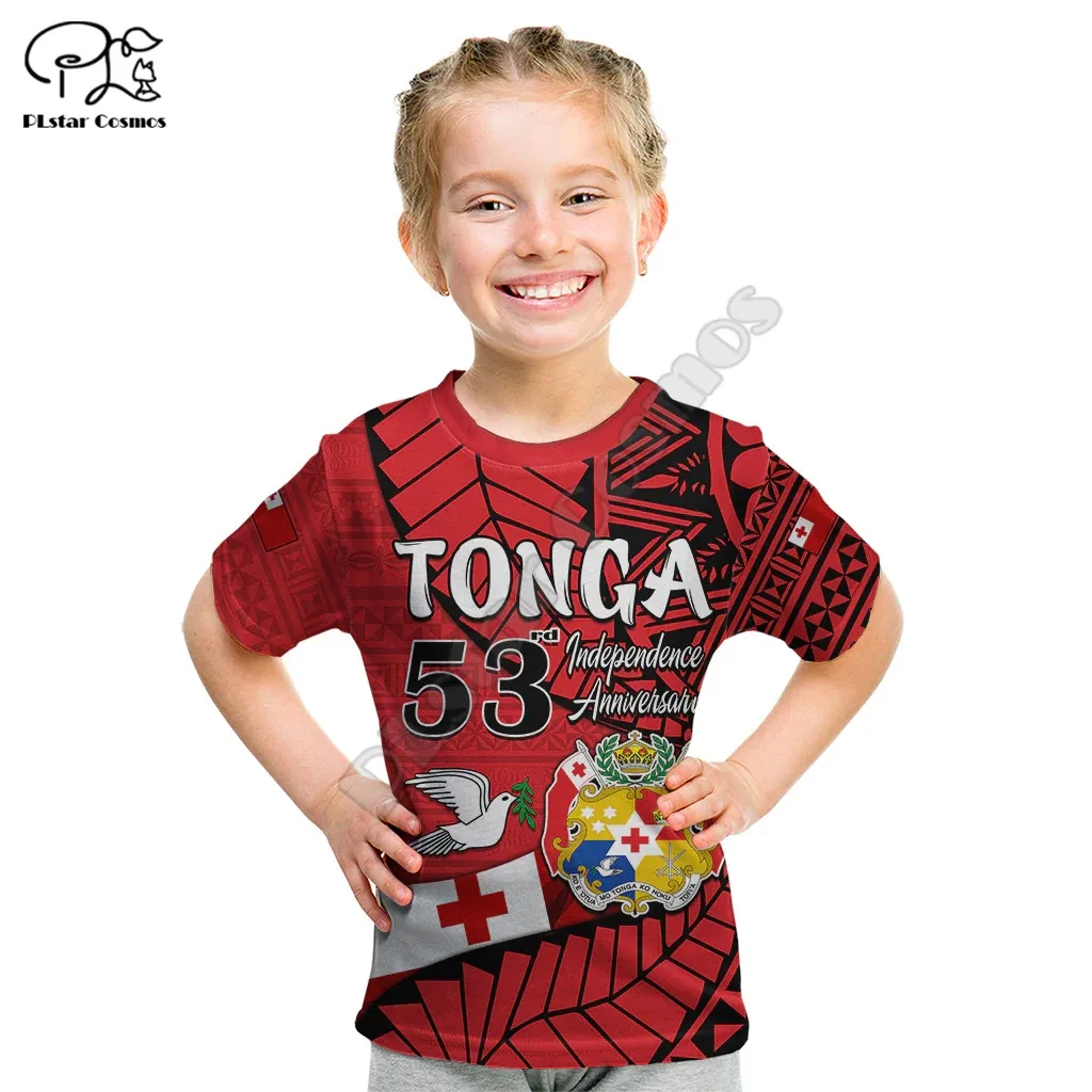 

(Custom Personalised) Polynesian Tonga Kid T Shirt Tribal Pattern Unique Version 3D Printed T Shirts Summer Kids T-shirt