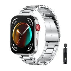 Stainless Steel Metal Strap Bracelet for Smartwatches - Elegant Adjustable Watch Band Accessory (Silver and tool)