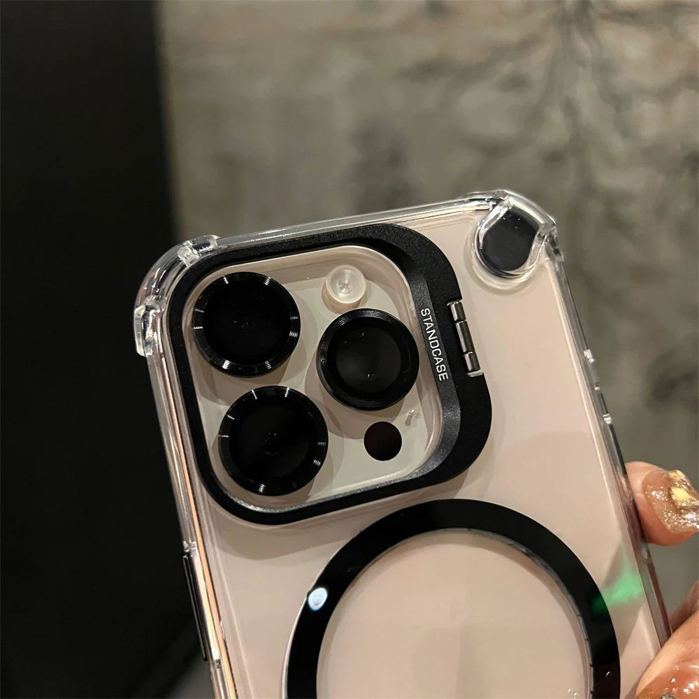 Magnetic Clear Phone Case with Lens Protection and Stand