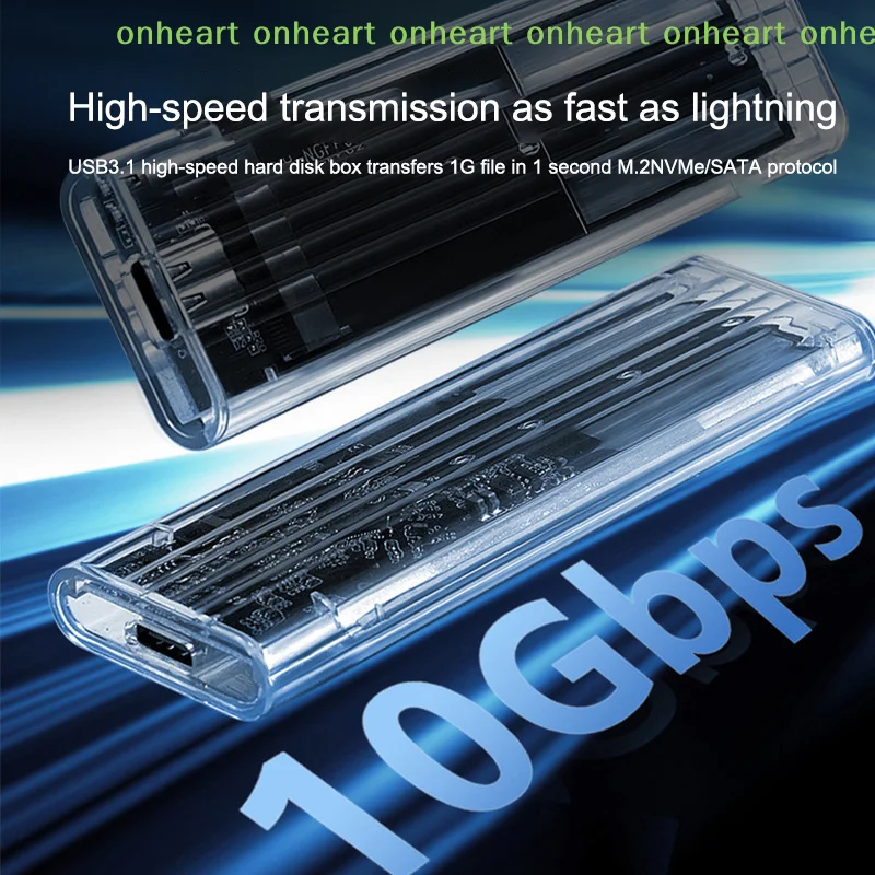M.2 NVME PCIe NGFF SATA 프로토콜 케이스 투명 USB 타입 C 10Gbps PCI-E 투명 외장 하드 디스크 박스 케이스 (노트북/휴대폰용)