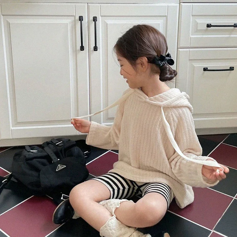 용수철 스트라이프 코튼 어린이 바지, 0-6 세 여아 중간 바지, 단색 캐주얼 소년 고탄성 바지