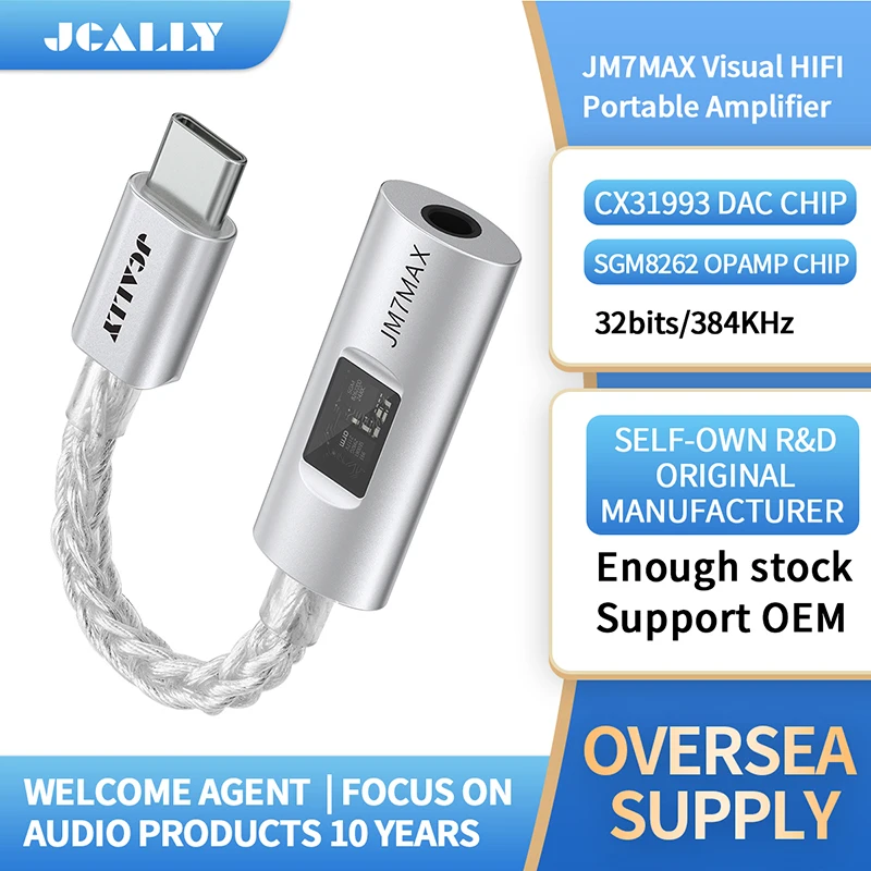JCALLY JM7MAX Type-C Portable Amplifier Visual HiFi USB To 3.5mm