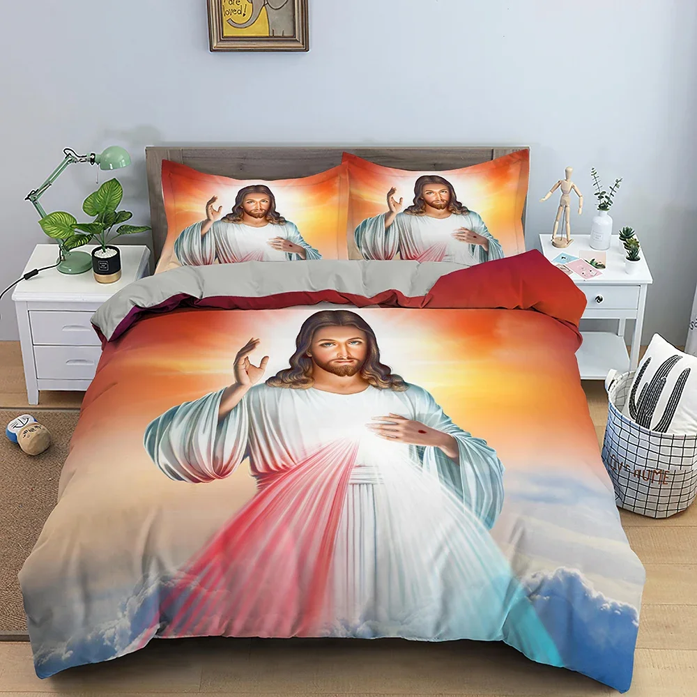 3D Jesus Duvet Cover Christian Sacred Jesus Bedding Set Comforter Cover Suitable For Christian Jesus Bedding God Bless You