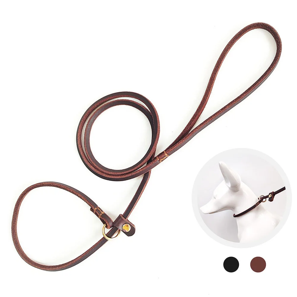 Real Leather Dog Slip Lead Dog Leash Pet Training Leash Cinch Leash For