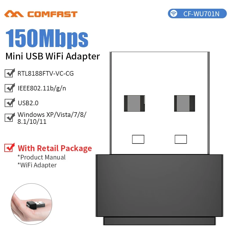 COMFAST-Mini Adaptador WiFi USB para PC MT7603, emisor WiFi de 150Mbps, Adaptador WiFi Dongle 2,4G, tarjeta de red, Antena