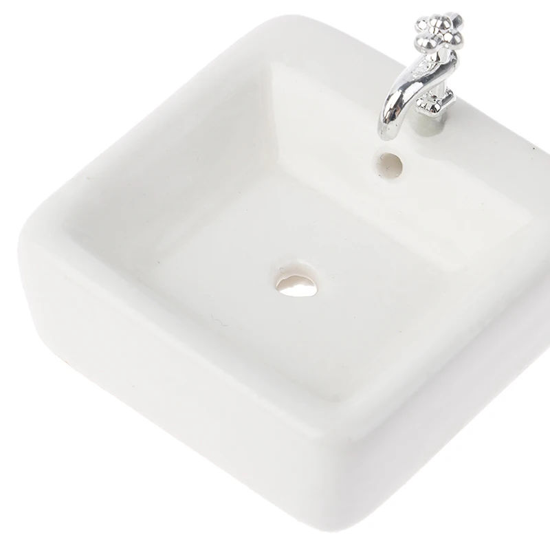 Dollhouse Bathroom Sink 1:12 Miniature Ceramic Wash Basin Bathroom Sink Model Simulation Accessory for Dollhouse White 2