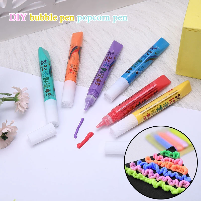 DIY Ink Puffs Up 3D Art Pens Like Popcorn 6pcs Magic Popcorn Pens Safe Pen Greeting Birthday Cards Handmade Kids Gifts