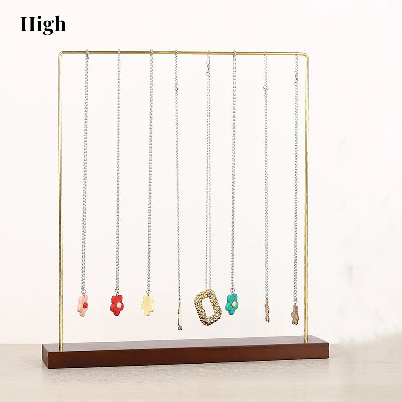 Walnut Earrings Necklace Bracelet Jewelry Shelf Holder Organizer Counter Pendant Jewelery Display Stand with Metal S Hooks