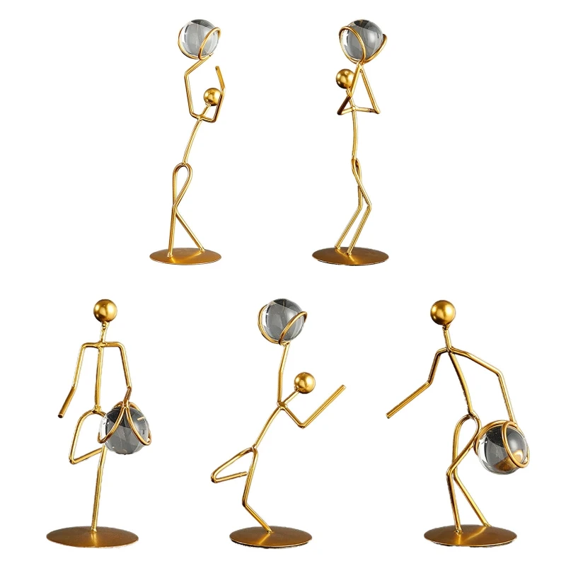 

Athlete Crystal Ball Figurine Iron Gold Desktop Ornament Crafts Decor Supplies for Home Bedroom Living Room Desk Decor