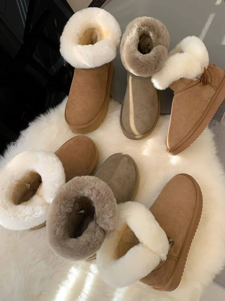 

Korean Style Thick Bottom Sheep Fur Integrated Snow Boots Women 2023 New Winter Velvet Padded Anti-slip Warm Low-cut Snow Shoes