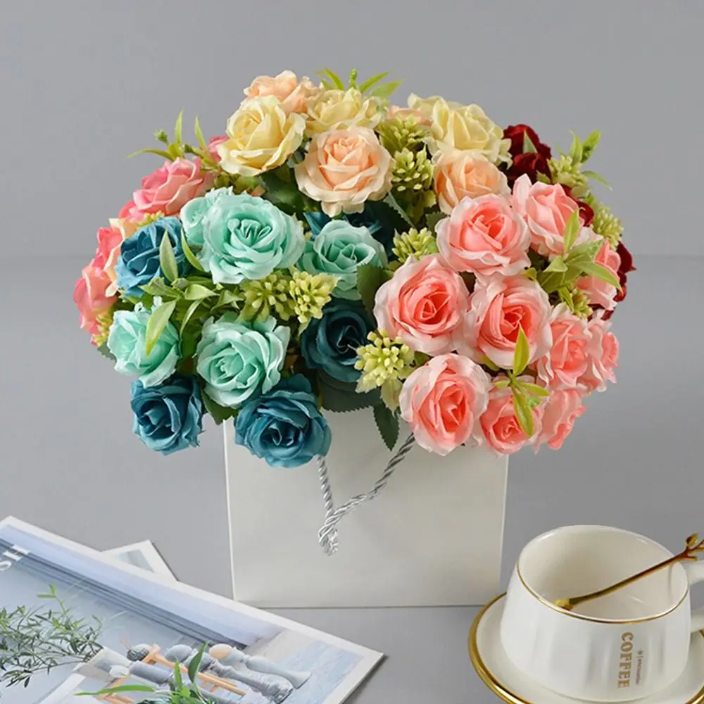 10 Köpfe Künstlicher Rosenstrauß aus Seide, 31 cm, im westlichen Stil, Blumendekoration, 6 Farben, Künstliche Blumen, Hochzeitsdekoration – Detail 6
