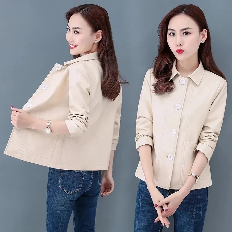 

Leather Jacket Women Casual Loose Single Breasted Faux Leather Coat Spring Autumn Winter Add Velvet Motorcycle Outwear Ladies