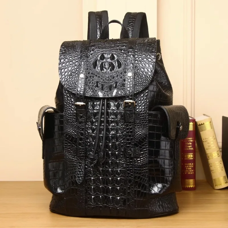 

High-End Crocodile Leather Backpack Men's Genuine Leather Luxury High Quality Travel Bag Large-Capacity Shoulder Bag 45*34*13CM