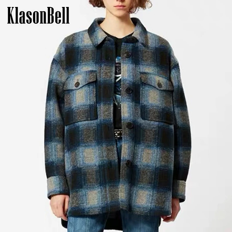 

11,16 KlasonBell вышивка твидовая клетчатая двухслойная Толстая сохраняющая тепло отворот однобортная модная повседневная женская куртка