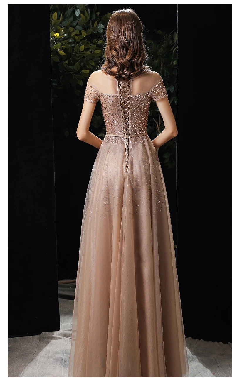 Elegant Off The Shoulder Long Gown For Prom Party Luxury Handmade Beading Sequins Tulle Women Formal Evening Dresses burgundy prom dresses