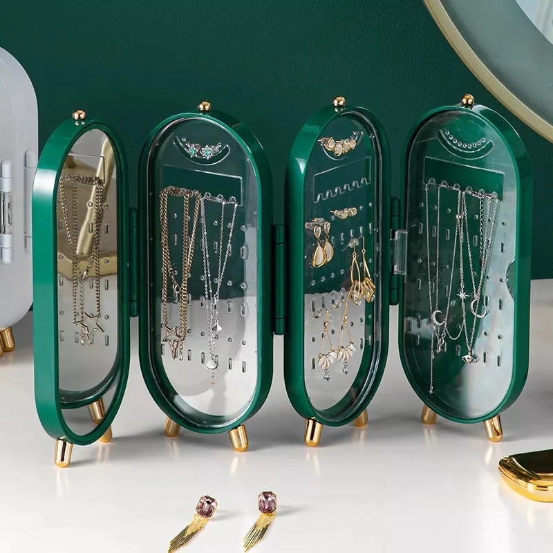 240 Holes Large Jewelry Storage Box Earrings Display Stand Bracelet Necklace Organizer Foldable Portable Plastic Box 4 Doors