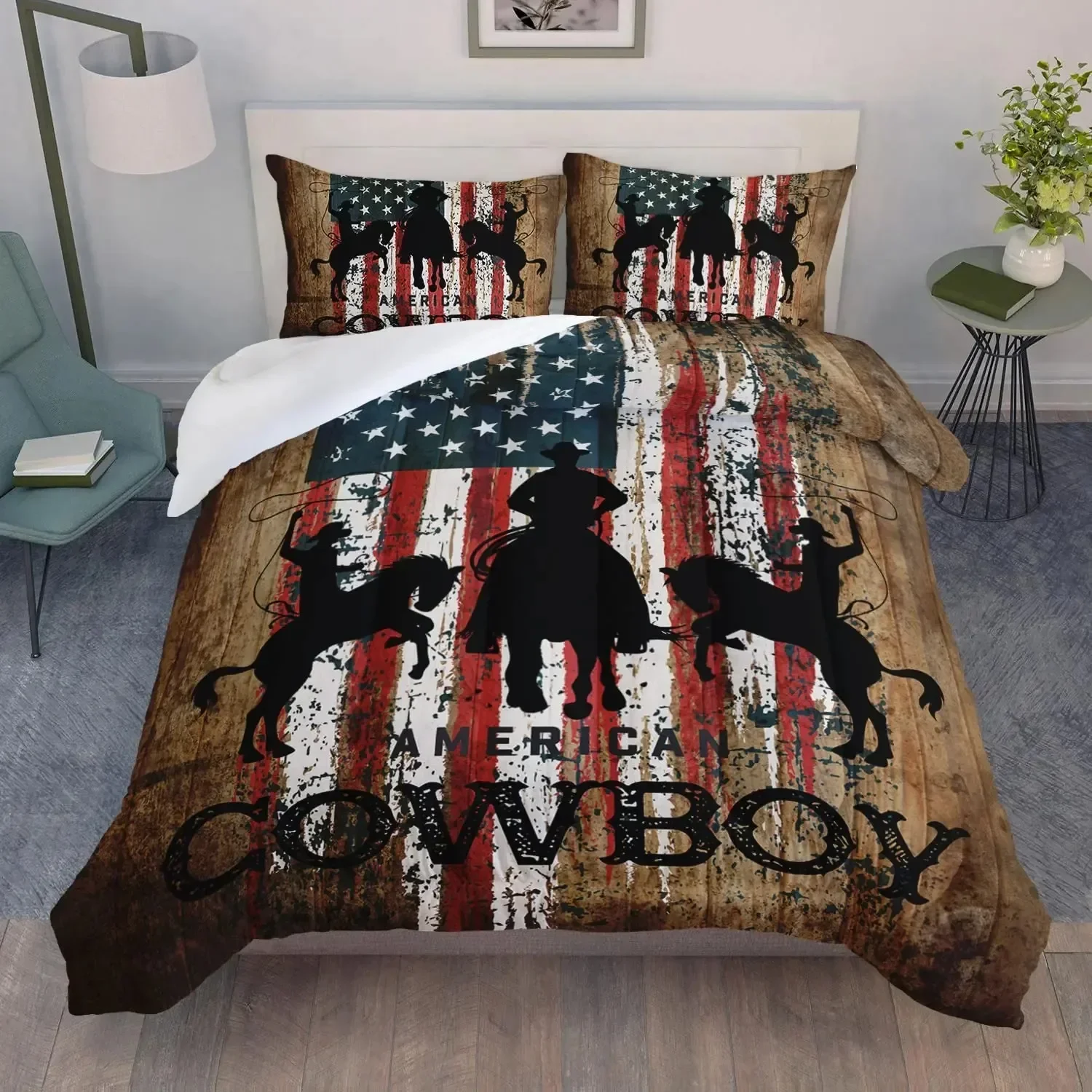 Wild Deer Comforter Sets for Kids Teens, American Flag Camo Bedding Sets Full Size Comforter Sets with 1 Comforter 2 Pillowcase 4