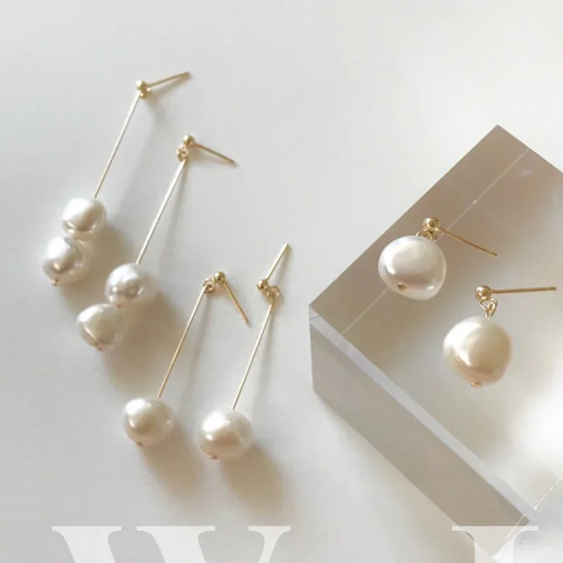 Pearl Earrings Minar Delicate Genuine Freshwater Pearl Earring for Women Gold Color Metal Baroque Pearls Long Drop Earrings Elegant Oorbellen