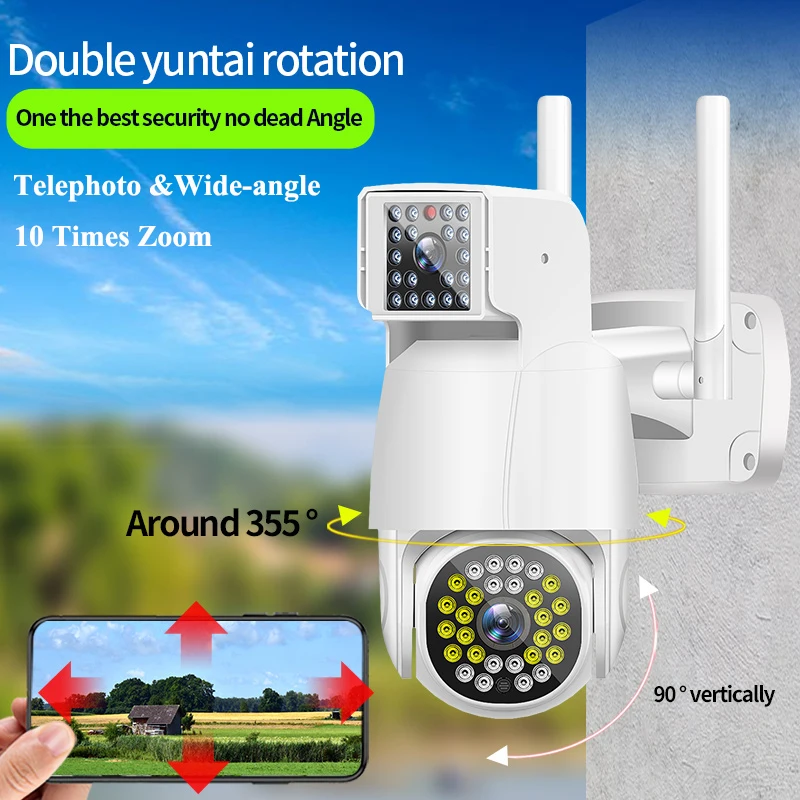 Dual-Lens PTZ Wireless Camera 1080P Telephoto Wide-angle Dome 360 Panoramic Color Night Vision Cam Outdoor Video Security |